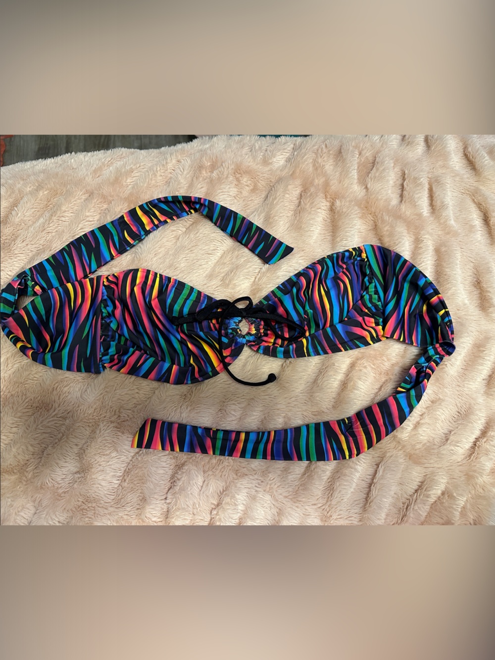 Doll Swimwear Multicolor Striped Strapless tie One-Piece Swim Top Large